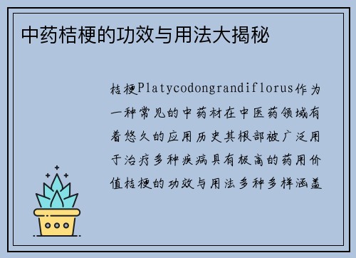 中药桔梗的功效与用法大揭秘